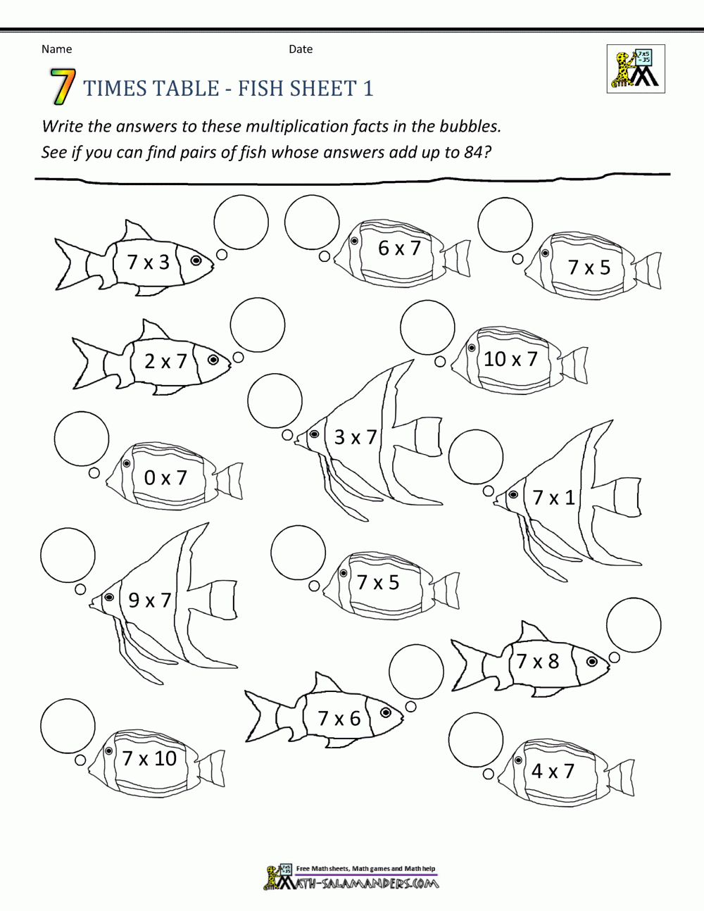 7 Times Table Worksheet Page 7 Times Table Worksheet Page