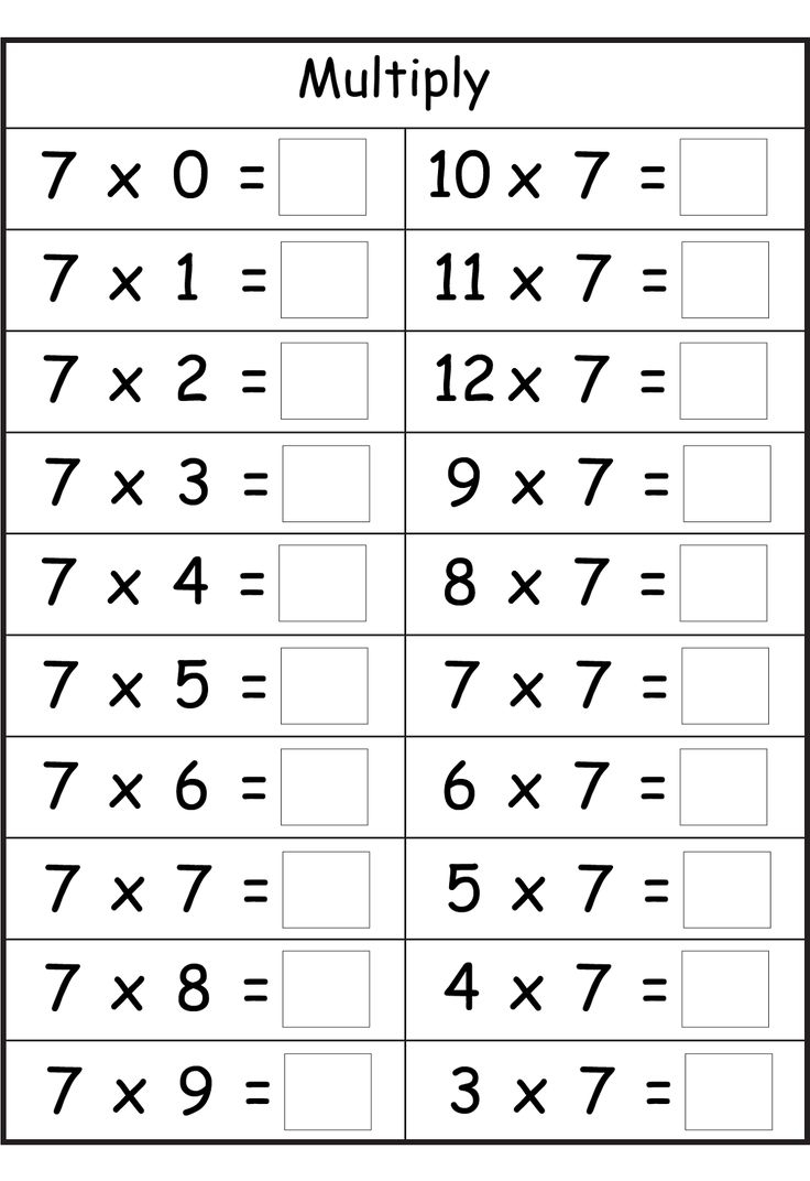 7 Times Table Worksheets