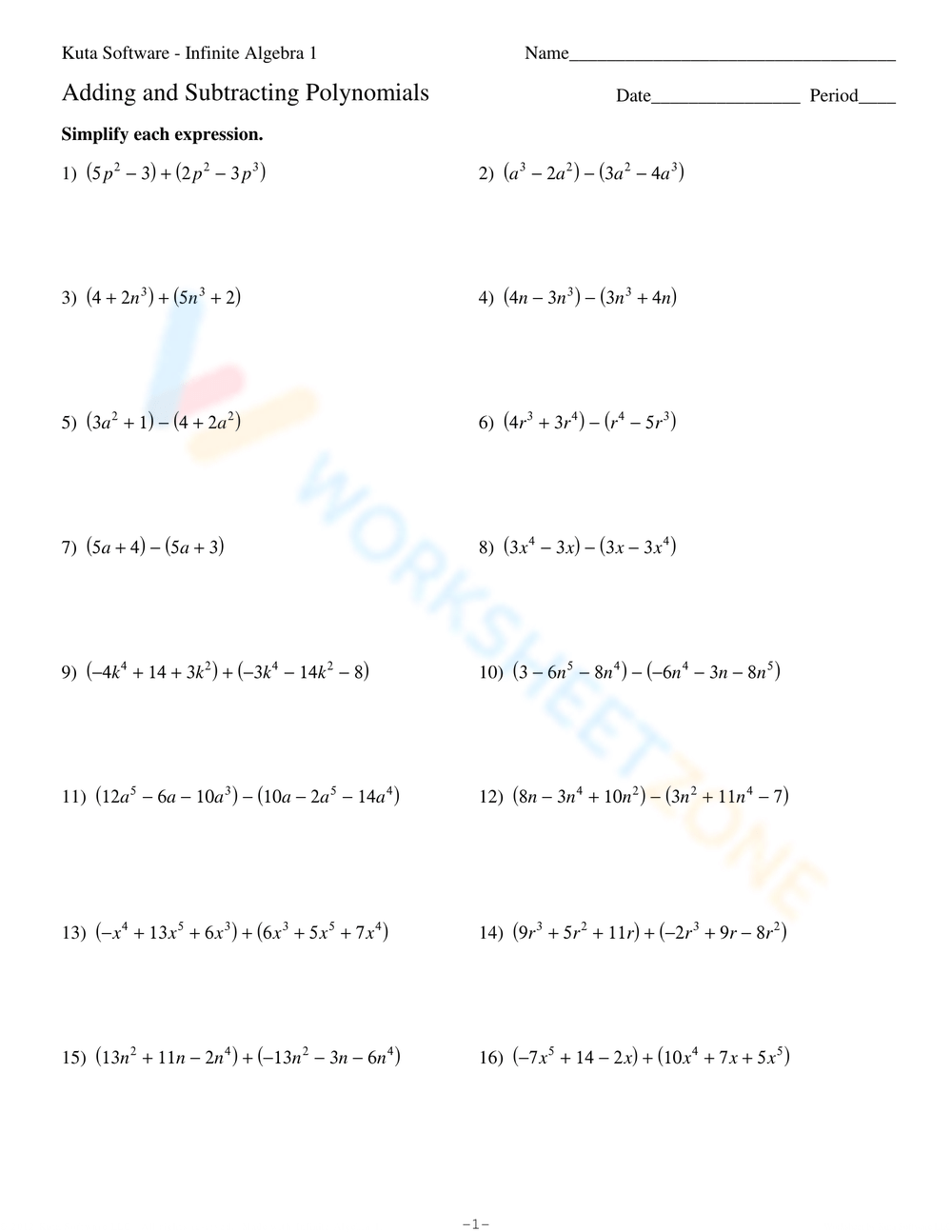 7th Grade Adding And Subtracting Polynomials Worksheets Printable 7th Grade Adding And Subtracting Polynomials Worksheets Printable