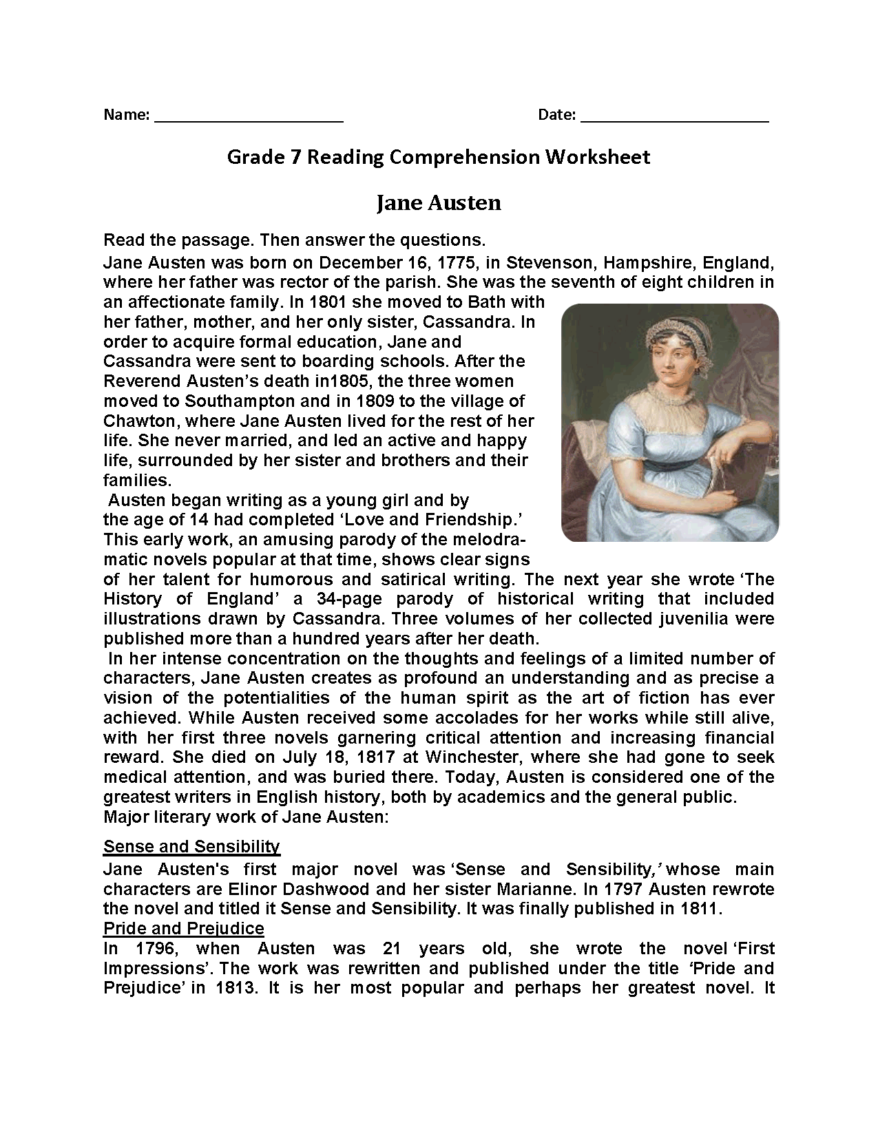 7th Grade Reading Comprehension Worksheets Free PDF 7th Grade Reading Comprehension Worksheets Free PDF