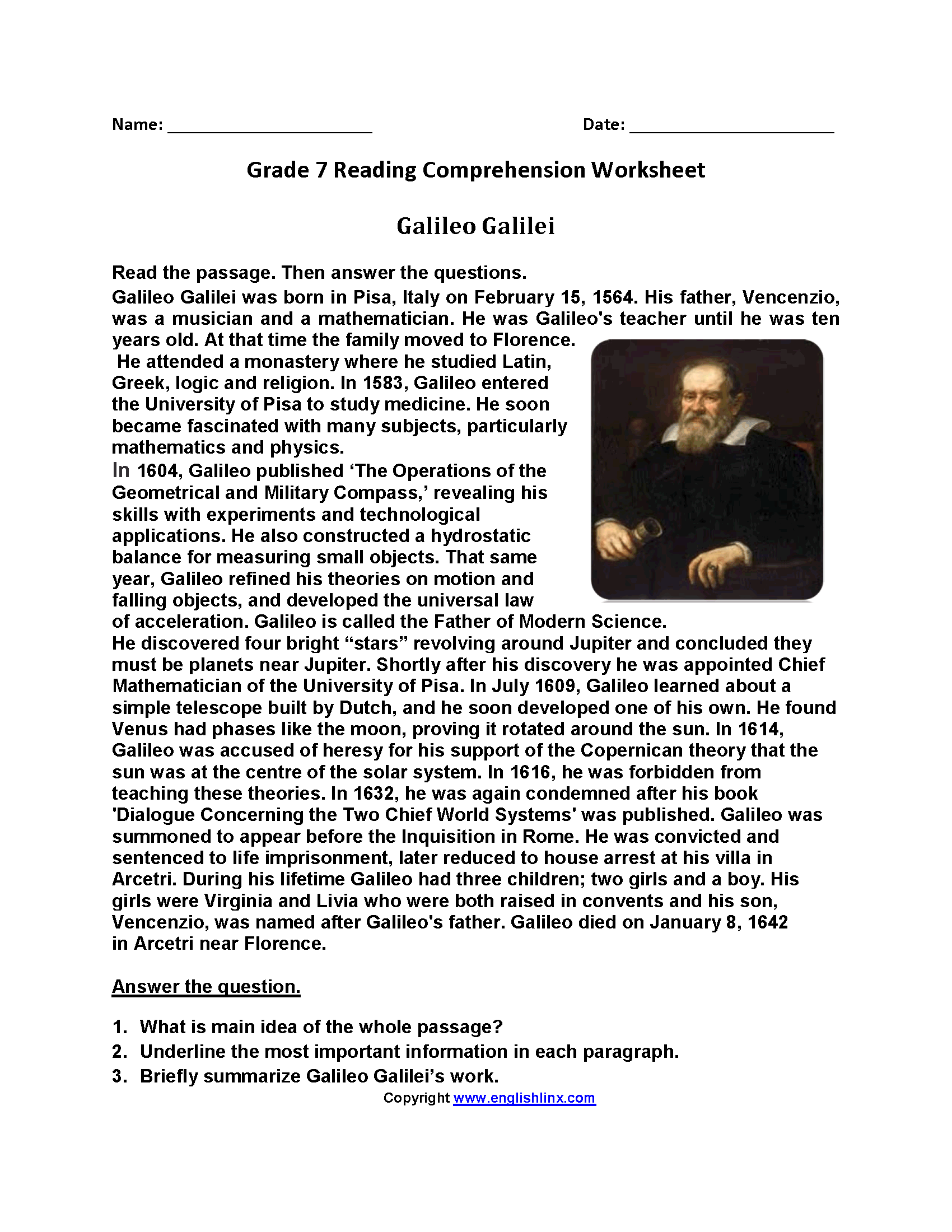 7th Grade Reading Comprehension Worksheets Free PDF 7th Grade Reading Comprehension Worksheets Free PDF