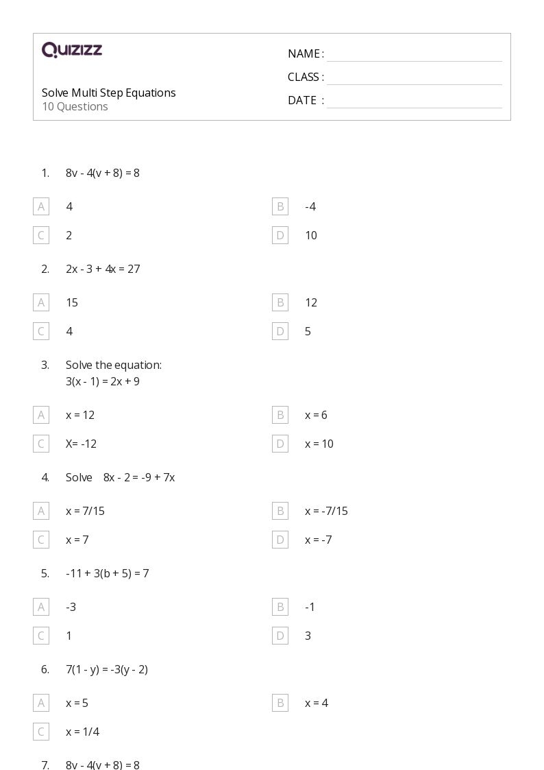 8th Grade Multi Step Equations Worksheet Practice Problems Solutions 8th Grade Multi Step Equations Worksheet Practice Problems Solutions