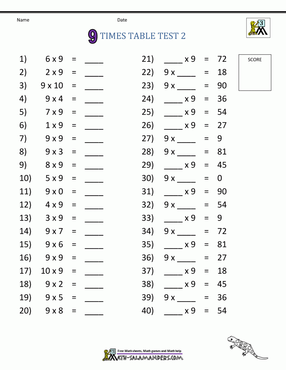 9 Times Table Worksheets 9 Times Table Worksheets