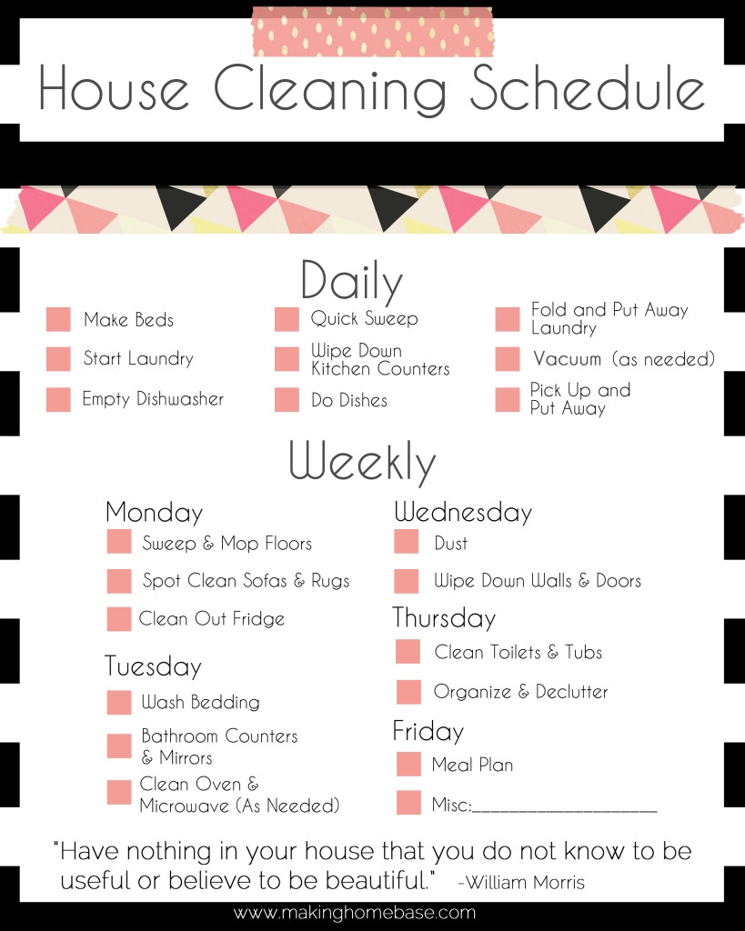 A Basic Cleaning Schedule Checklist Printable A Basic Cleaning Schedule Checklist Printable