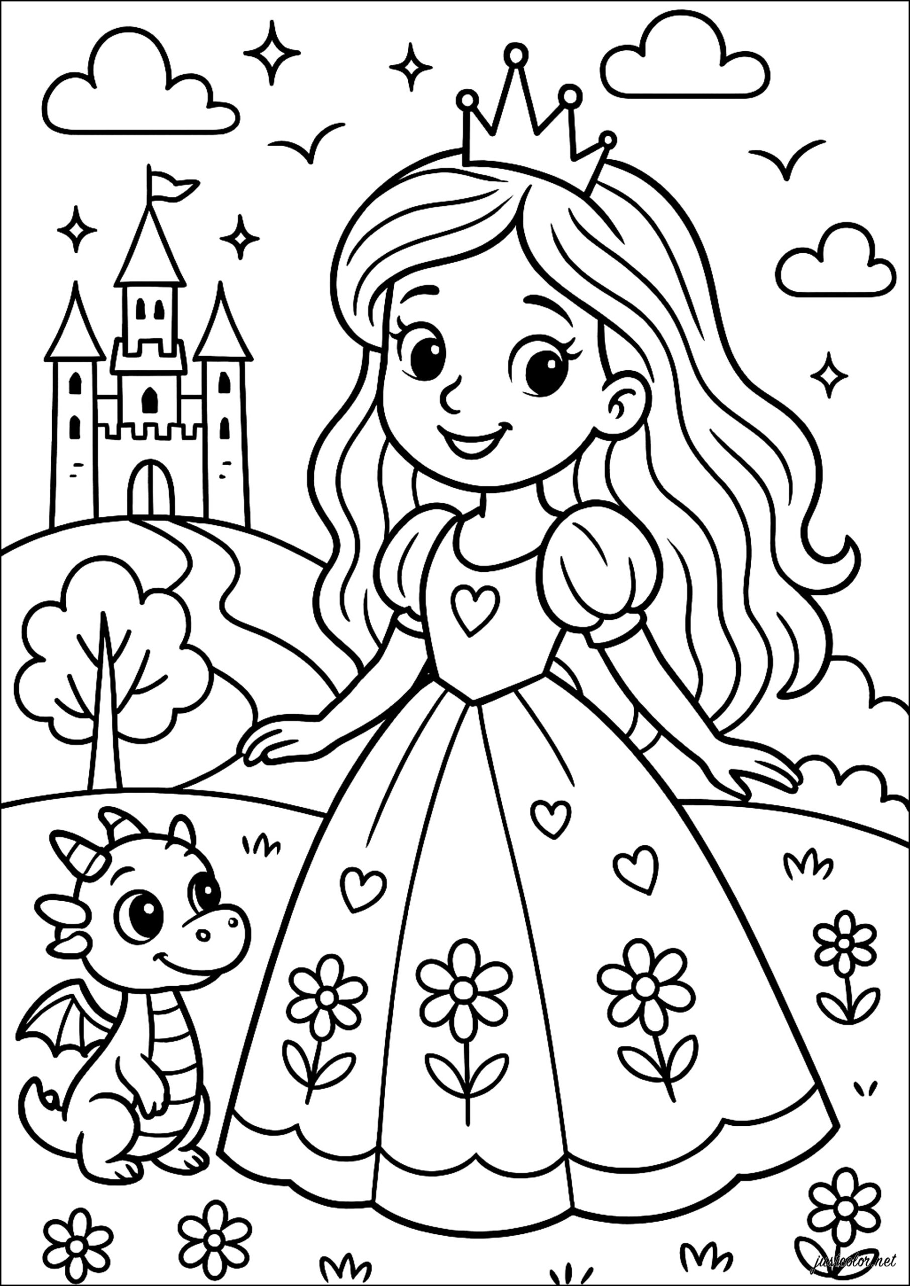 A Princess And Her Happy Dragon Princess Coloring Pages A Princess And Her Happy Dragon Princess Coloring Pages