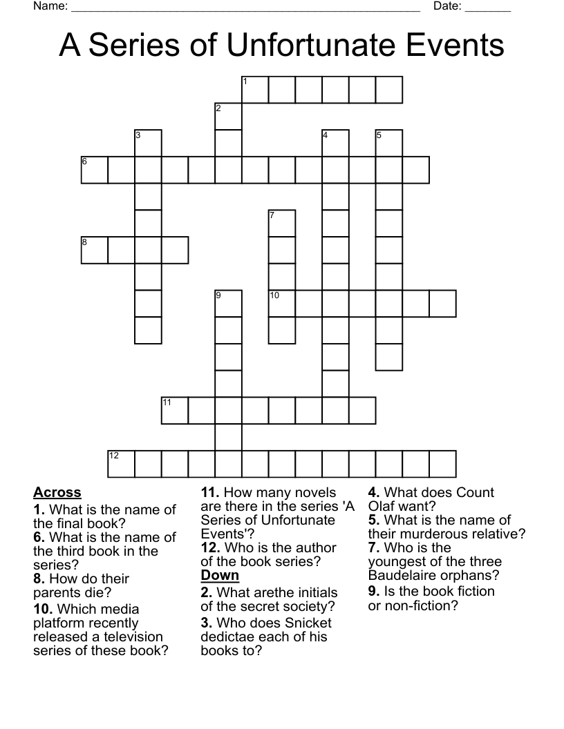 A Series Of Unfortunate Events Crossword WordMint A Series Of Unfortunate Events Crossword WordMint