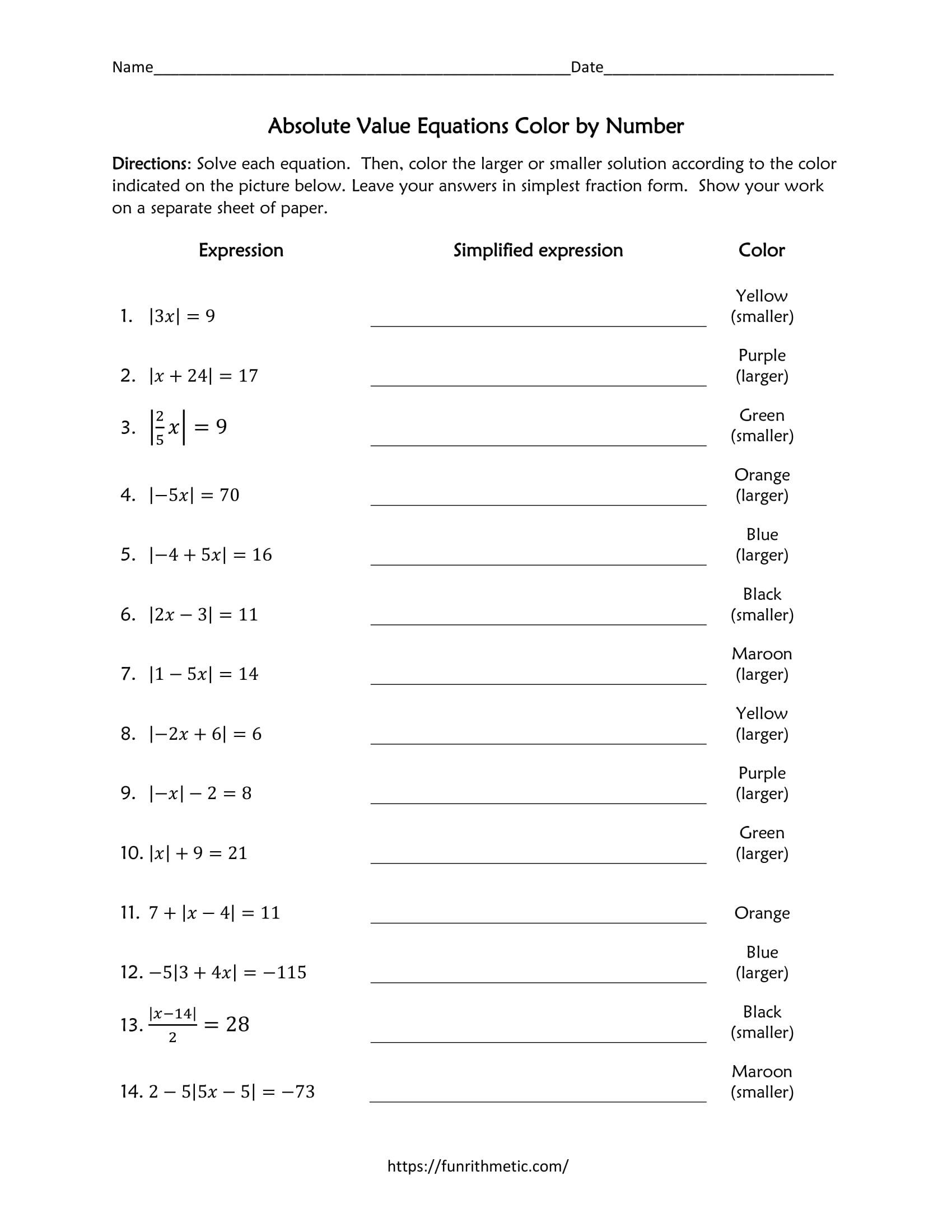 absolute value equations worksheet absolute value equations worksheet
