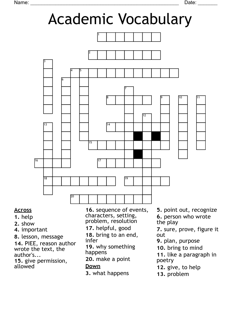 Academic Vocabulary Crossword WordMint