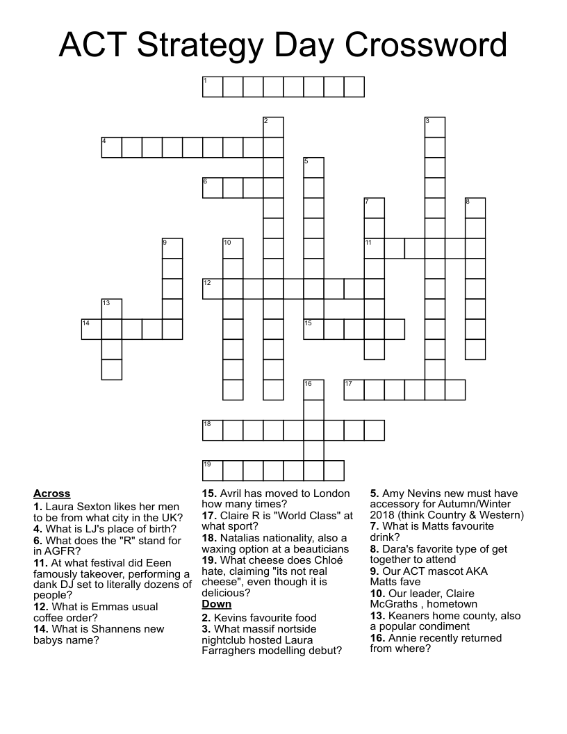 ACT Strategy Day Crossword WordMint ACT Strategy Day Crossword WordMint