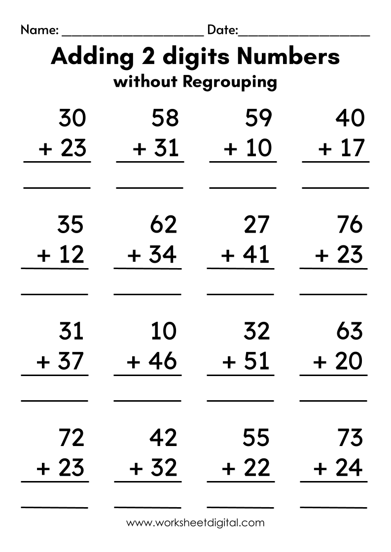 Adding 2 Digit Numbers Without Regrouping 80 Double Digit Addition No Regrouping Sums Grade 1 2 Made By Teachers Adding 2 Digit Numbers Without Regrouping 80 Double Digit Addition No Regrouping Sums Grade 1 2 Made By Teachers