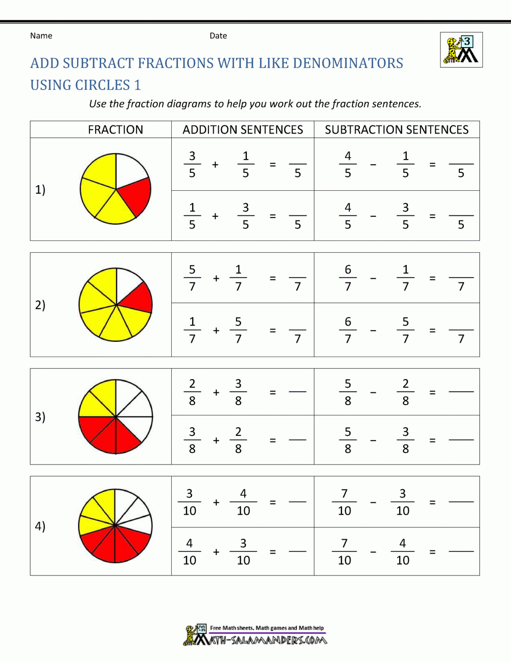 adding subtracting fractions worksheet adding subtracting fractions worksheet
