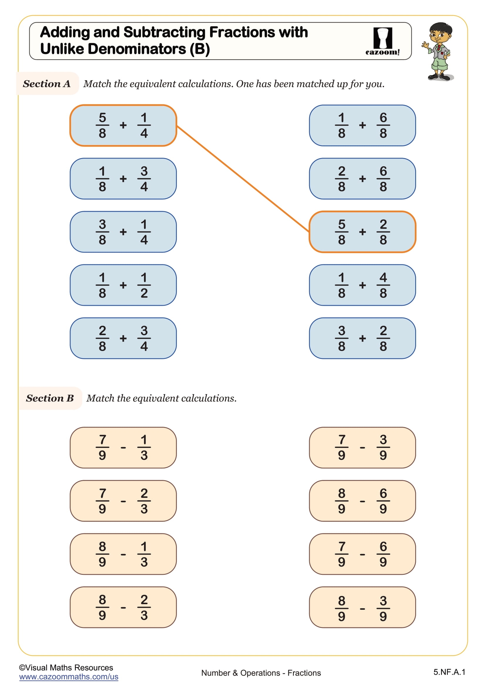 adding fractions unlike denominators worksheet