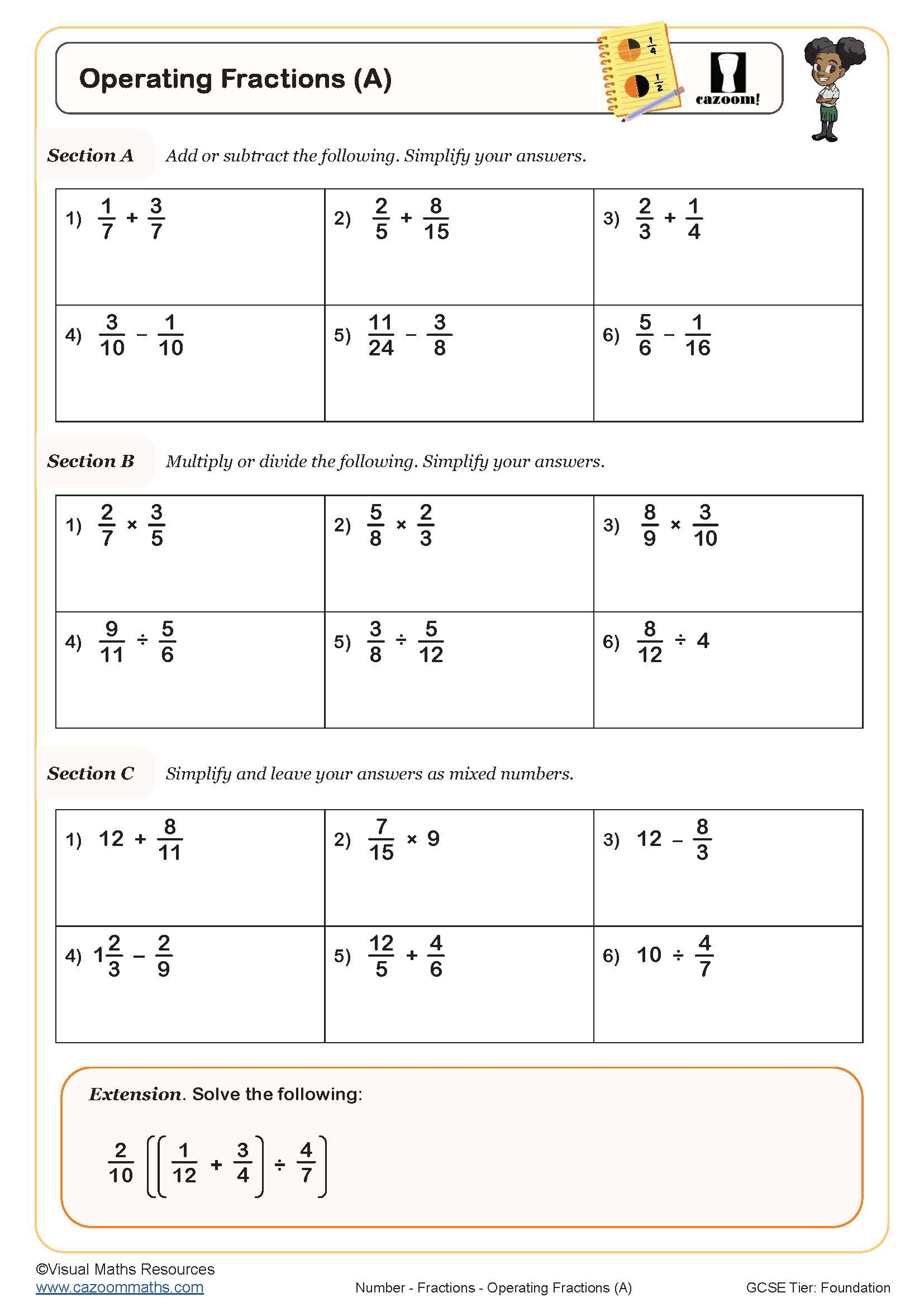 Adding And Subtracting Fractions Worksheet Printable Maths Worksheets Adding And Subtracting Fractions Worksheet Printable Maths Worksheets