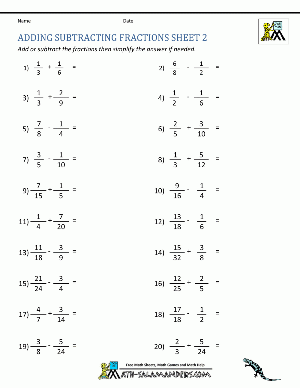 Adding Subtracting Fractions Worksheets Adding Subtracting Fractions Worksheets