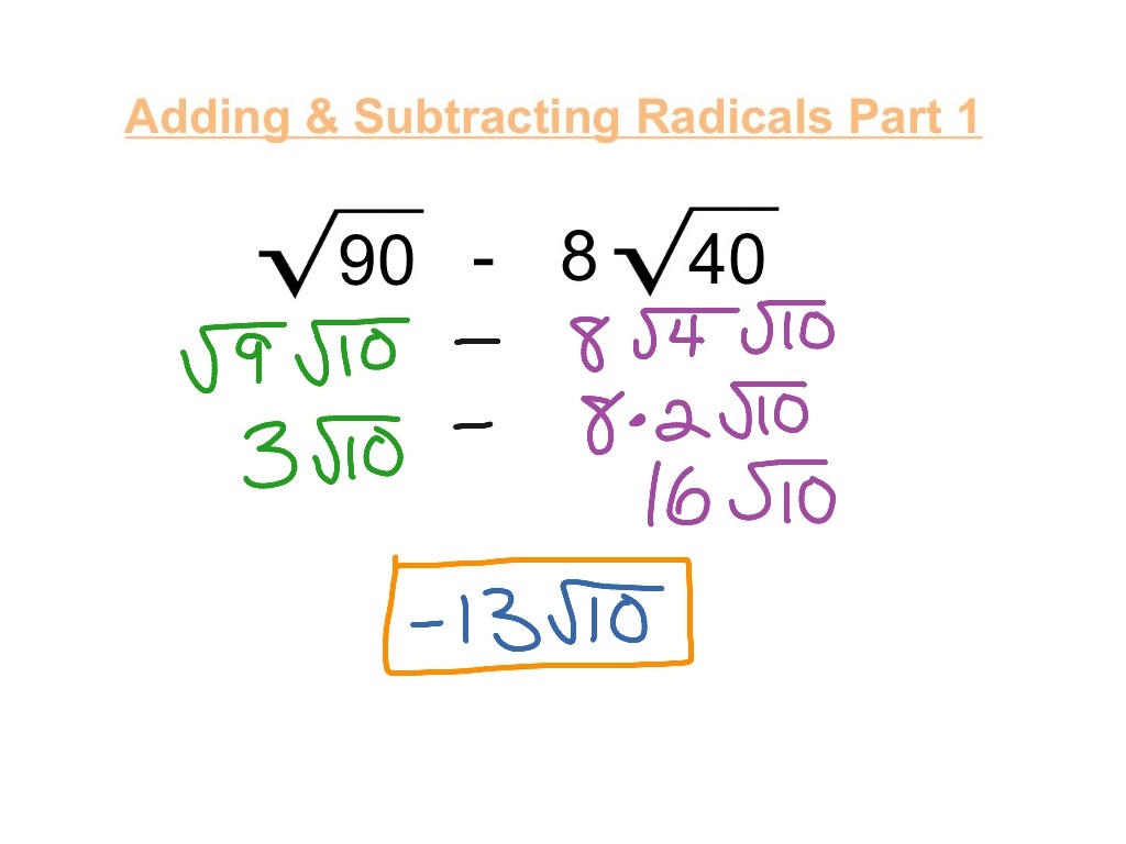 Adding Subtracting Radicals Part 1 Math Algebra Simplifying Expressions Radicals Simplifying Radical Expressions Combining Like Terms ShowMe Adding Subtracting Radicals Part 1 Math Algebra Simplifying Expressions Radicals Simplifying Radical Expressions Combining Like Terms ShowMe