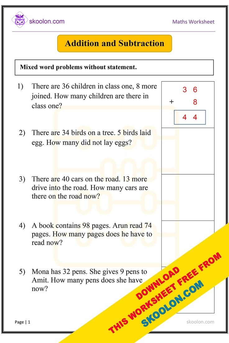 Addition And Subtraction Mixed Word Problems Worksheet