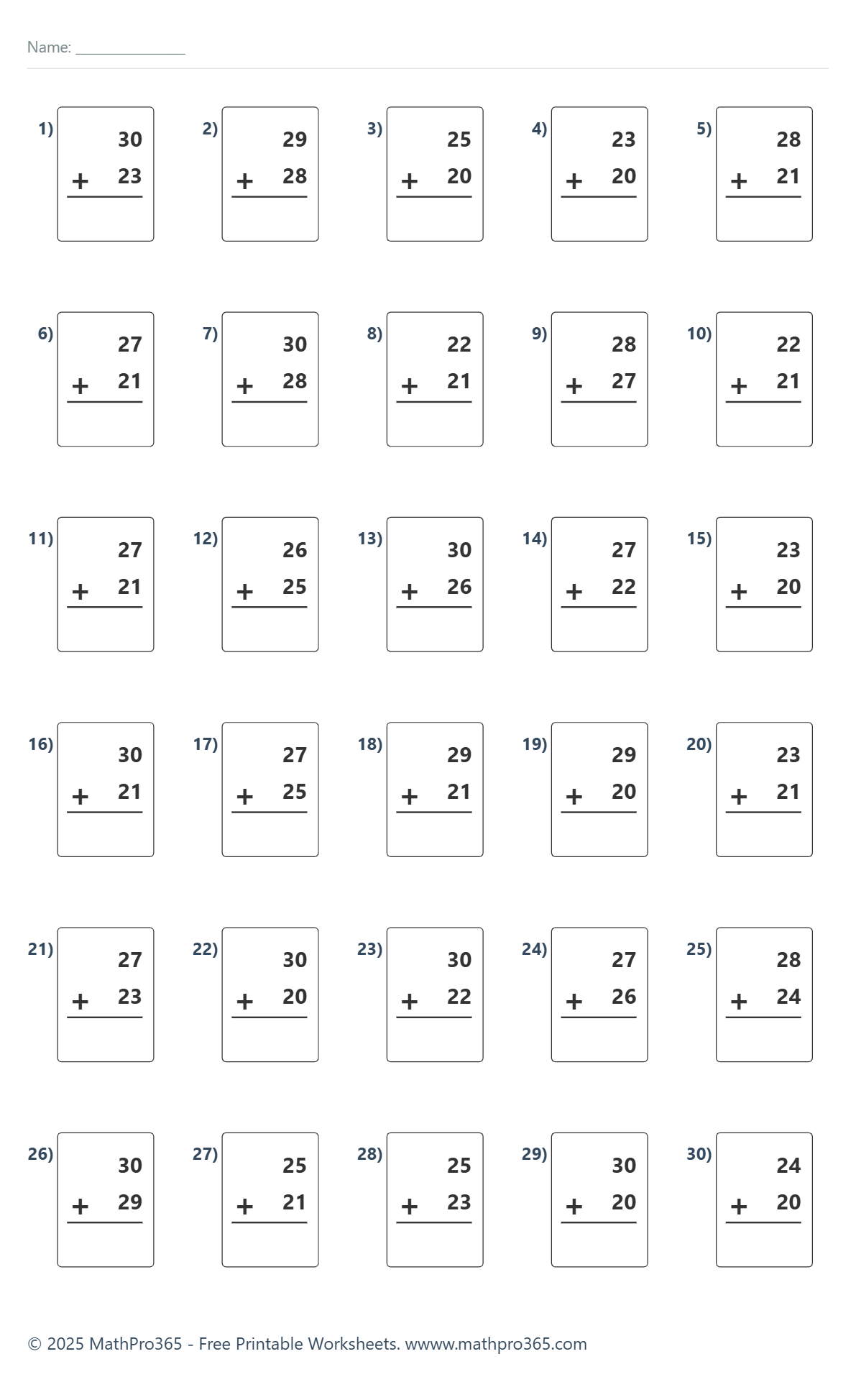 Addition Within 20 30 30 Printable Problems Grade 1 Free PDF MathPro365 Addition Within 20 30 30 Printable Problems Grade 1 Free PDF MathPro365