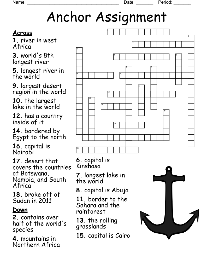 Africa Unit Test Crossword Review WordMint