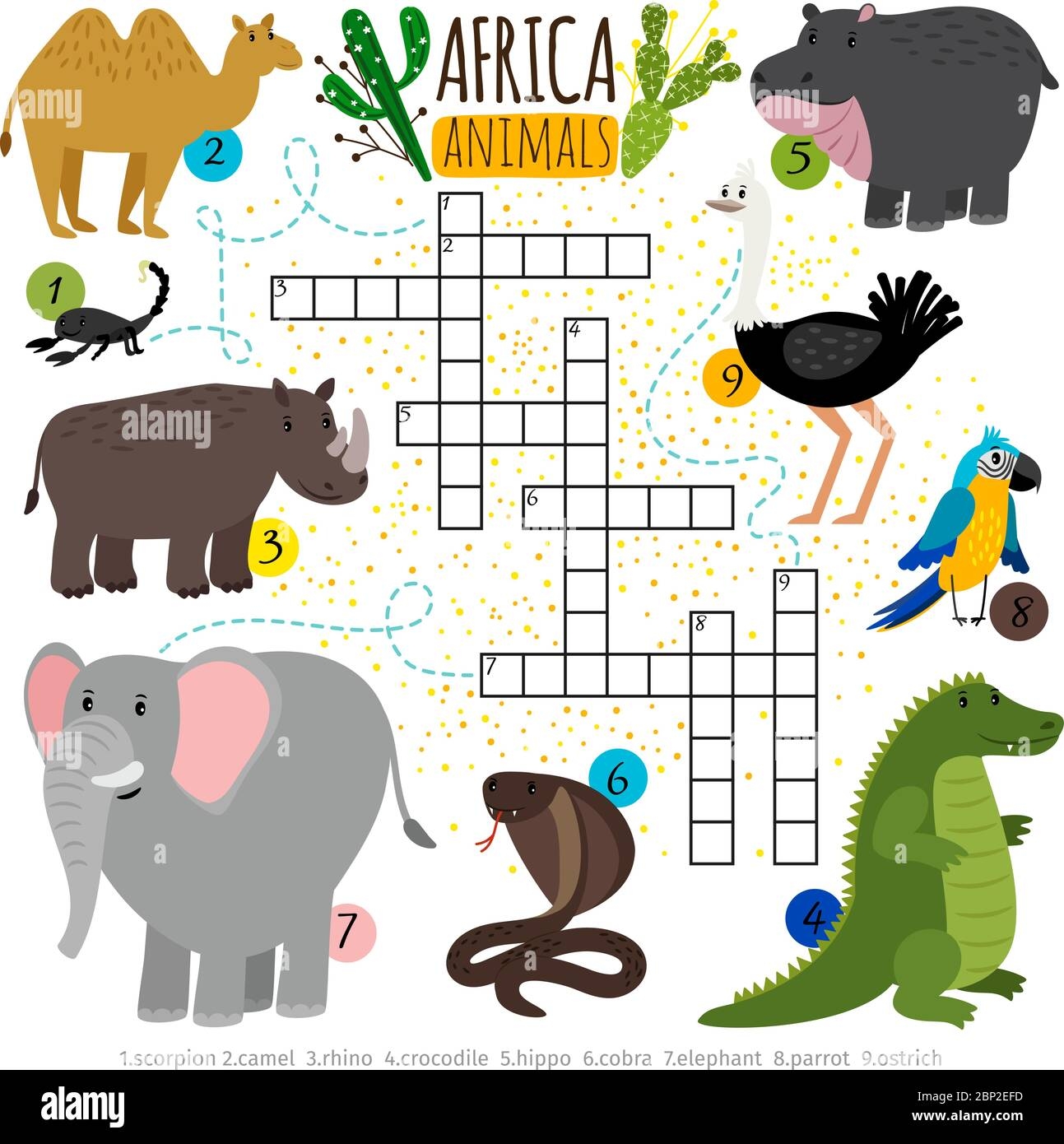 African Animals Crossword Vector Cross Words Searching Puzzle Game For Kids With Africa Safari Animal Set For Study Book Stock Vector Image Art Alamy