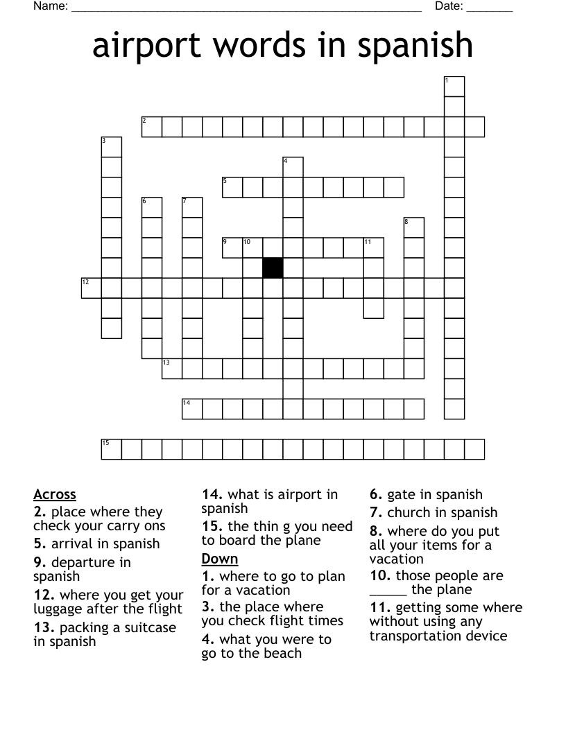 Airport Words In Spanish Crossword WordMint Airport Words In Spanish Crossword WordMint