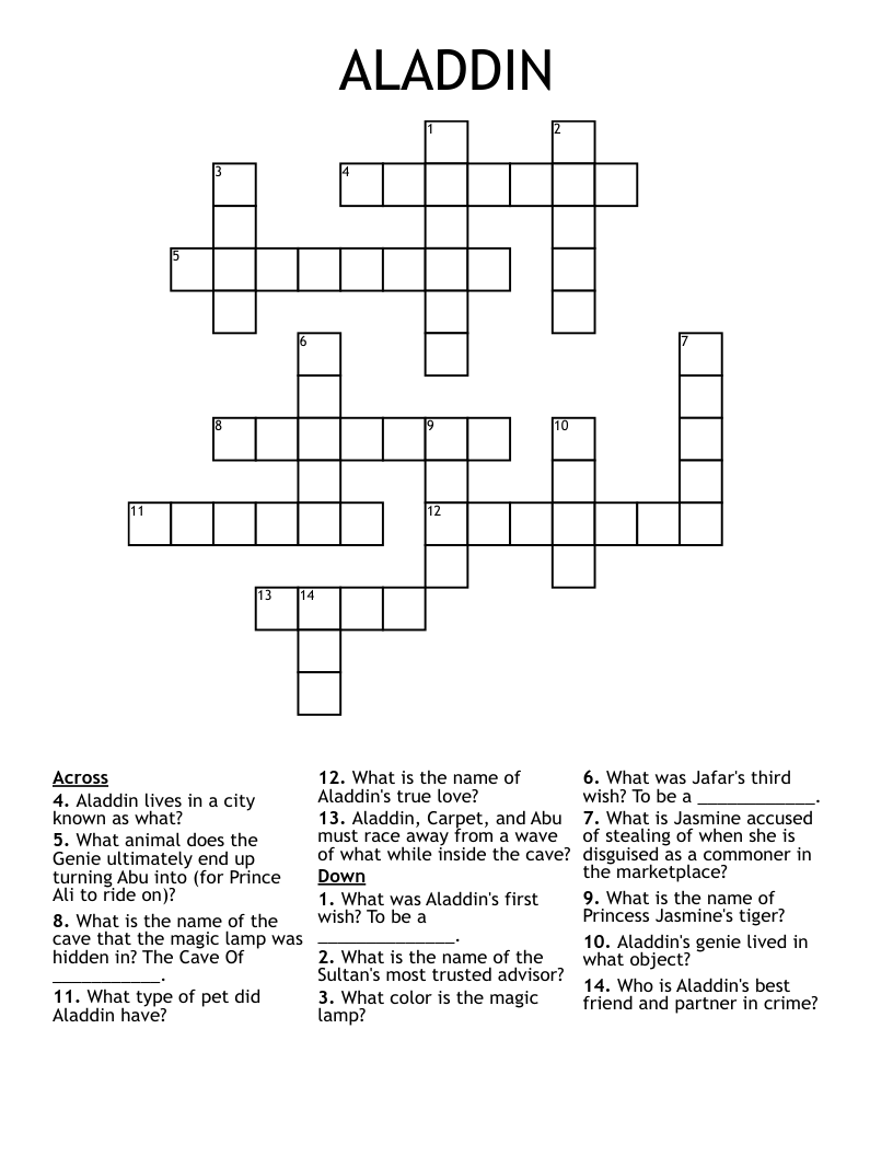 ALADDIN Crossword WordMint ALADDIN Crossword WordMint