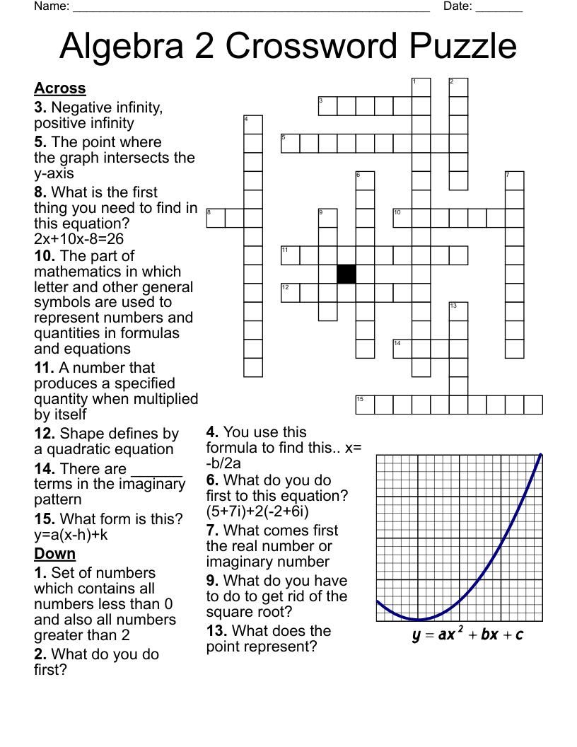 Algebra 2 Crossword Puzzle WordMint