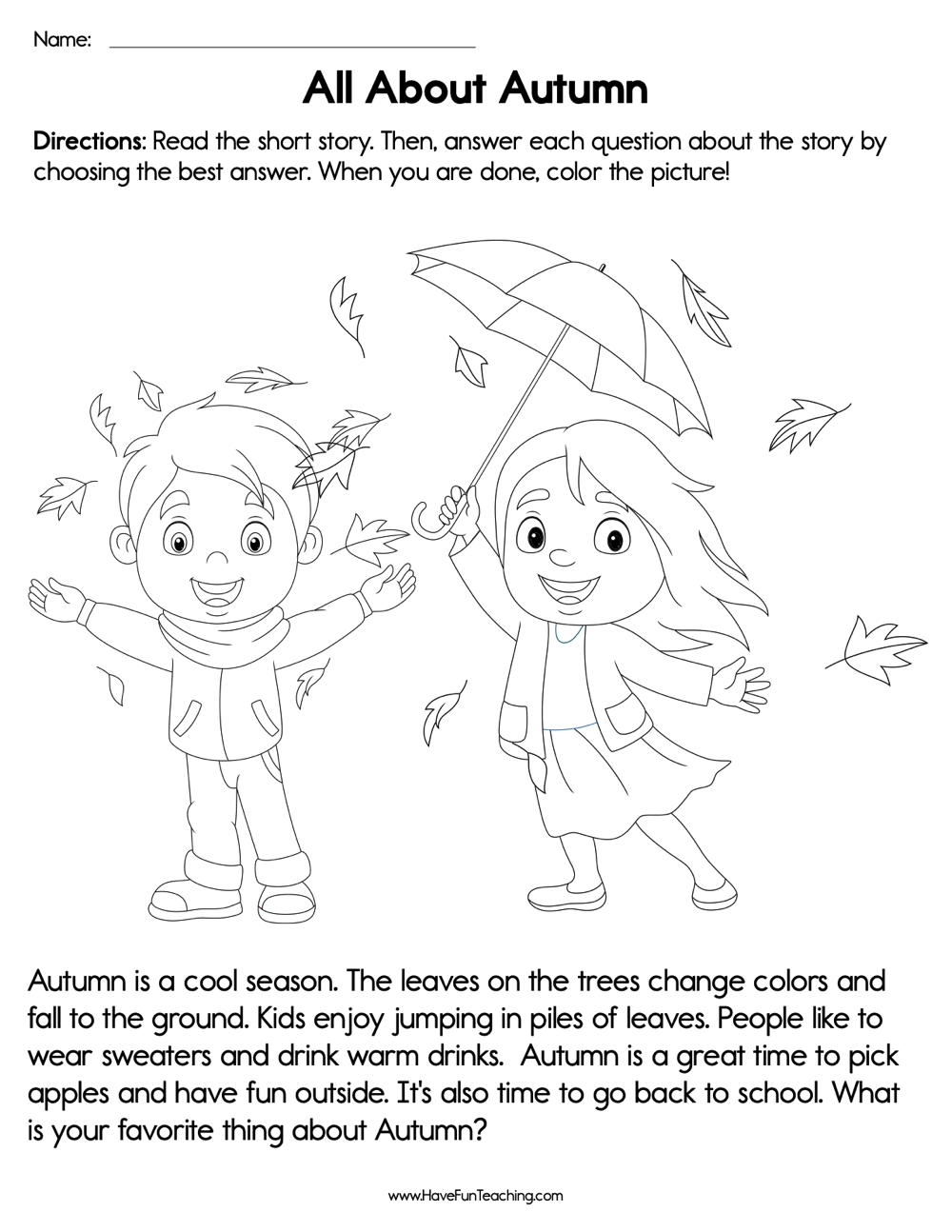 autumn worksheets for kindergarten