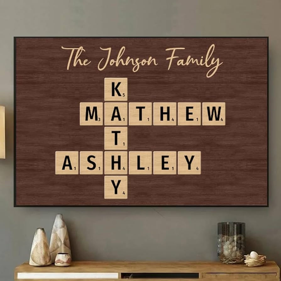 Amazon Personalized Family Crossword Wall D cor Crossword Family Names Wall Decor Crossword Scrabble Print Custom Family Letter Tile Name Puzzle Home Kitchen