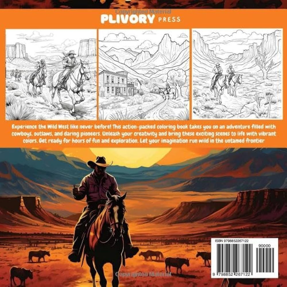 Amazon Wild West Coloring Book Cowboys cowgirls horses towns Western Cowboy Wild West Amercian West Coloring For Kids teens Adult American History Coloring Books Wild West Coloring Books 9798852267122 Press Plivory 