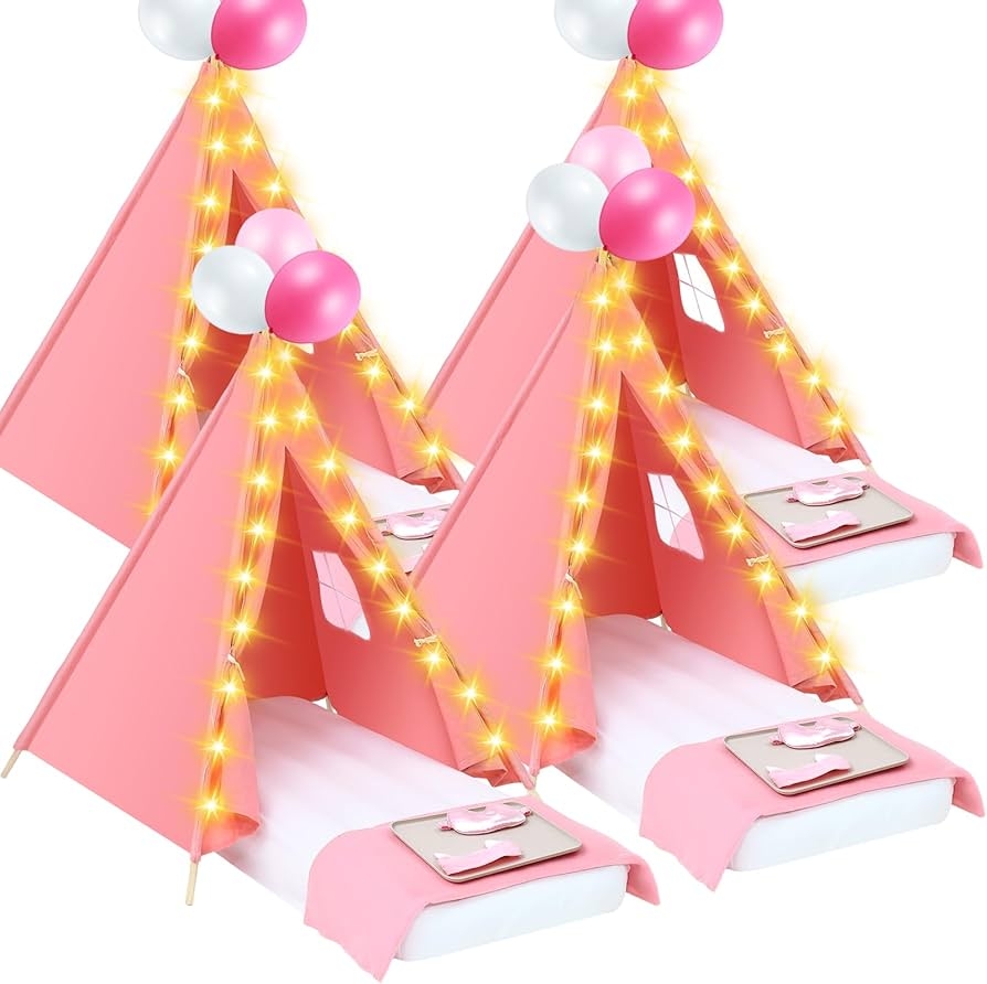 Amazon Windyun 4 Pack Kids Teepee Tent For Slumber Party With Mattress And Lights Sleepover Tents For Girls Boys Indoor Outdoor Cotton Teepee With Airbed Tray Blanket Birthday Party Supplies Pink Toys