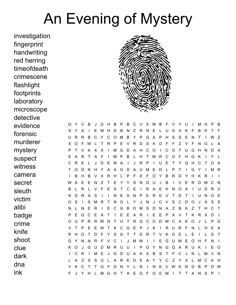 An Evening Of Mystery Word Search WordMint