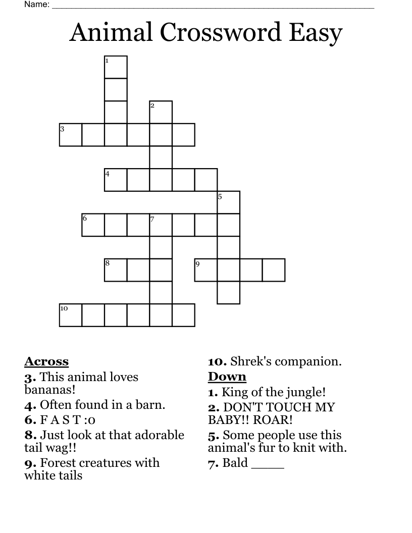 Animal Crossword Easy WordMint
