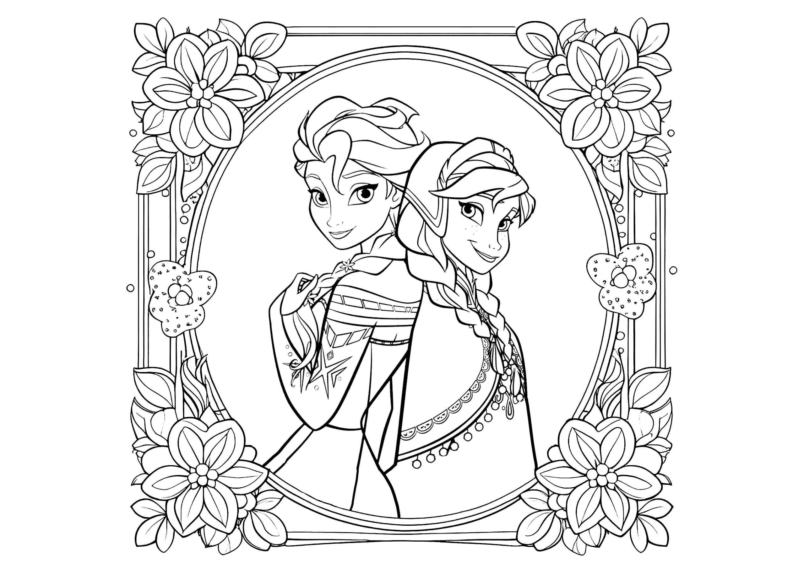 Anna And Elsa In A Flowery Setting Frozen Coloring Pages Anna And Elsa In A Flowery Setting Frozen Coloring Pages