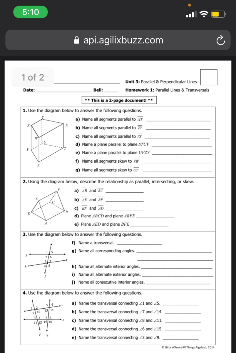 Answered 5 10 Ll A Api agilixbuzz 1 Of 2 Unit 3 Parallel Perpendicular Lines Date Bell Homework 1 Parallel Lines Transversals This Is A 2 page Document 1 Bartleby Answered 5 10 Ll A Api agilixbuzz 1 Of 2 Unit 3 Parallel Perpendicular Lines Date Bell Homework 1 Parallel Lines Transversals This Is A 2 page Document 1 Bartleby
