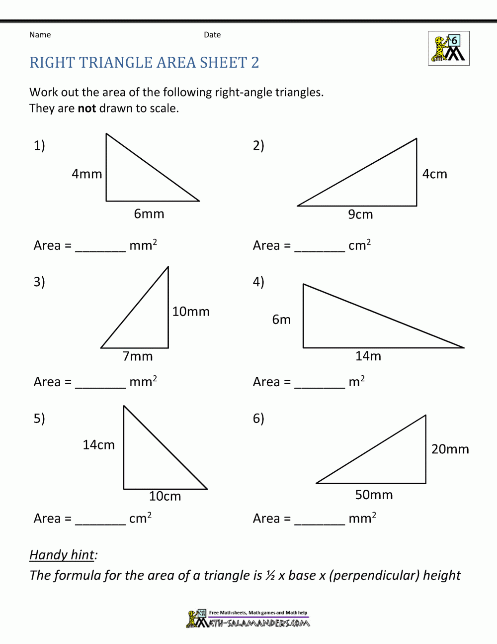 Area Of Right Triangle Worksheets