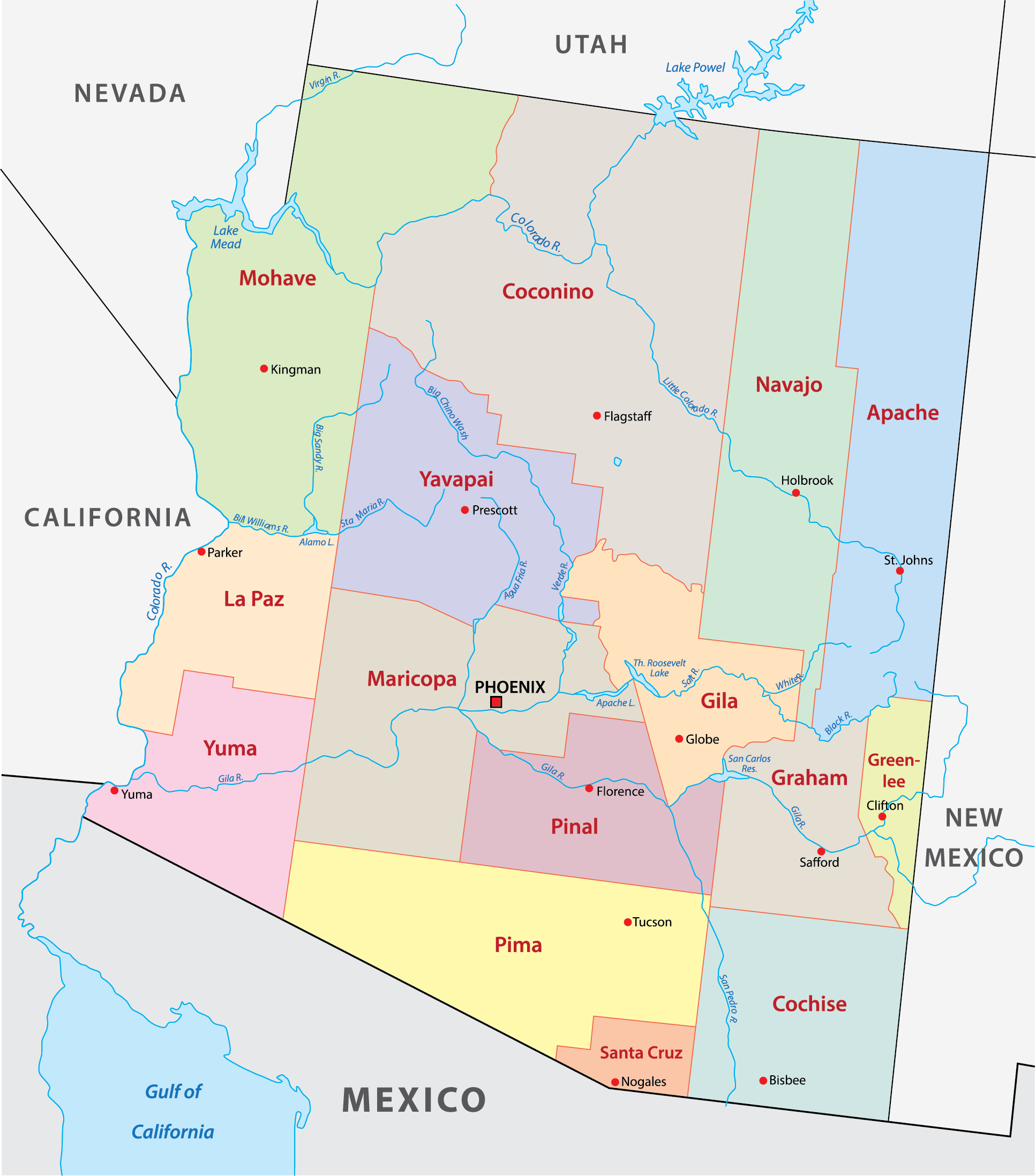 Arizona Counties Map Mappr
