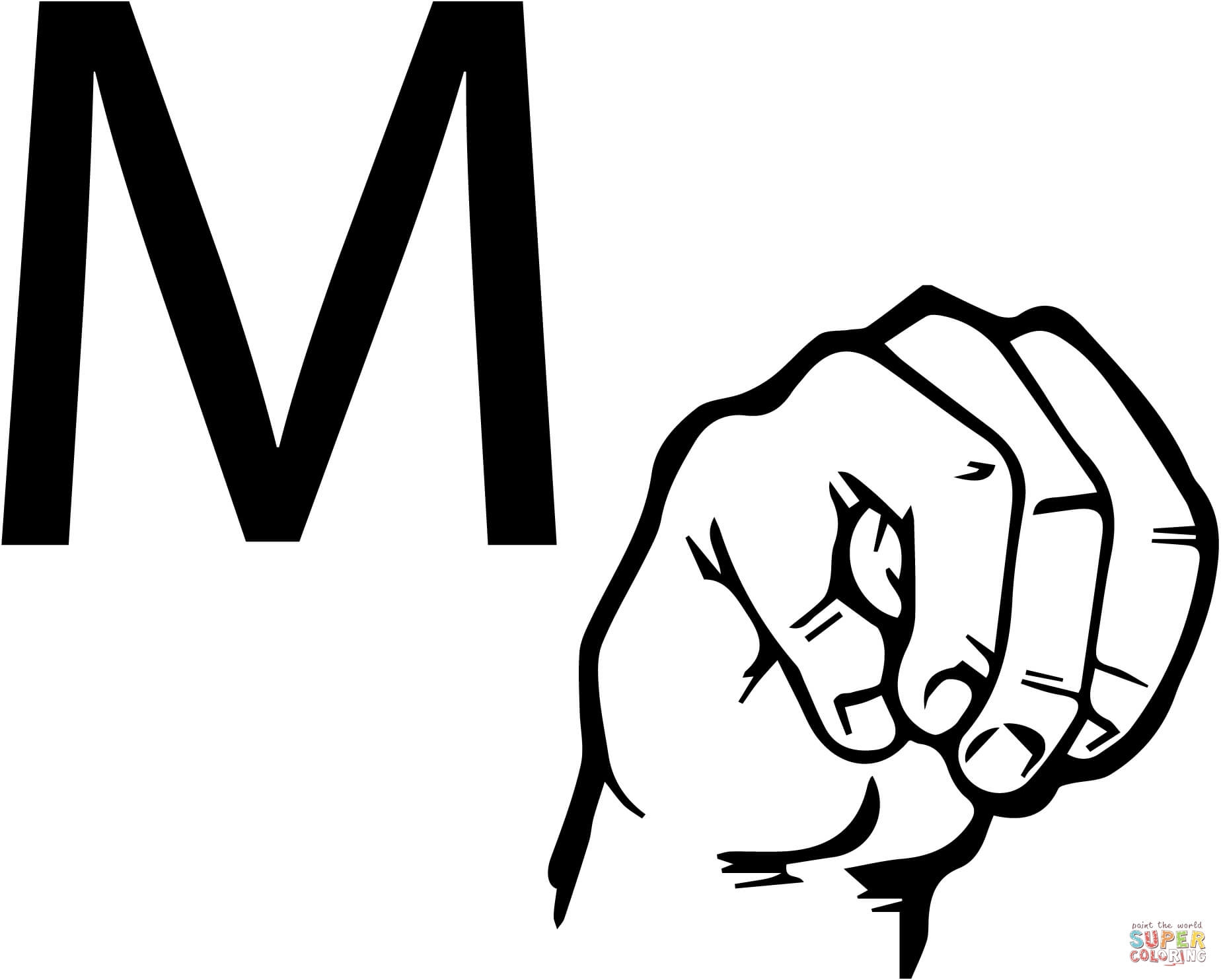 ASL Sign Language Letter M Coloring Page Free Printable