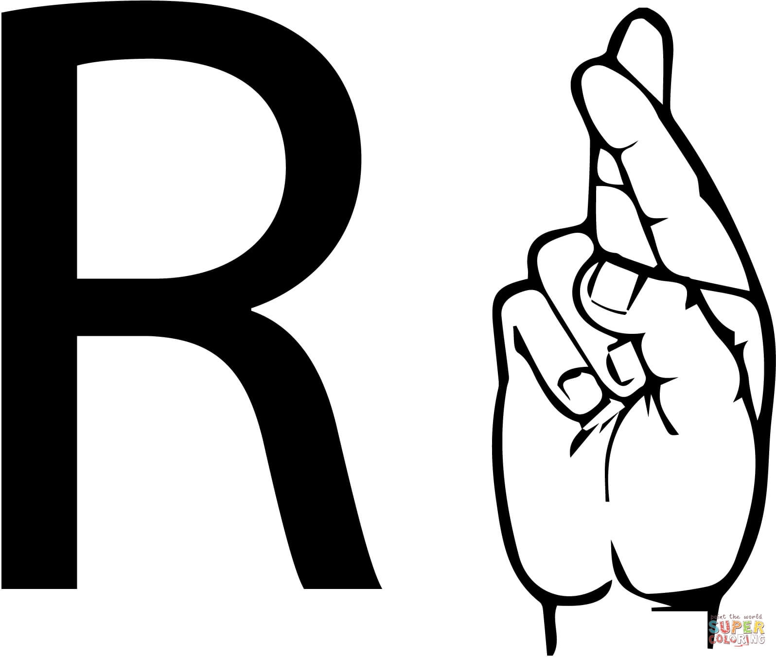ASL Sign Language Letter R Coloring Page Free Printable