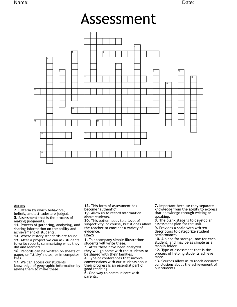 Assessment Crossword WordMint Assessment Crossword WordMint