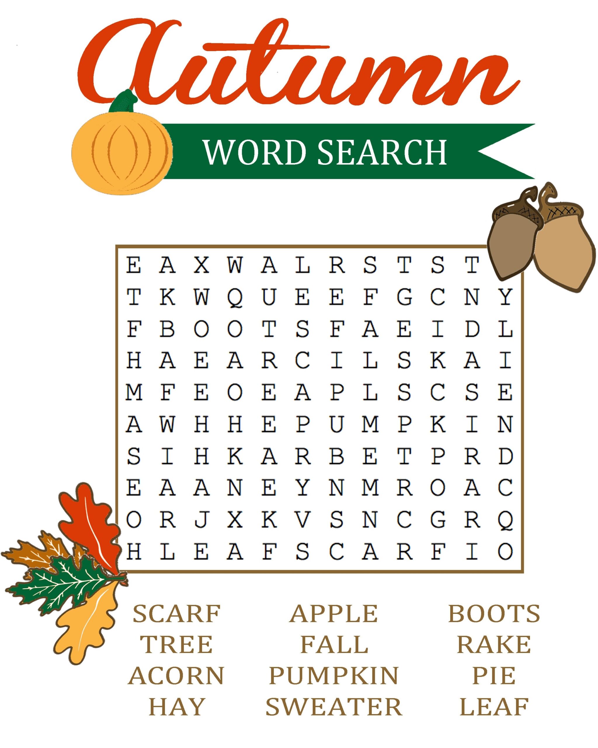 fall word search free printable