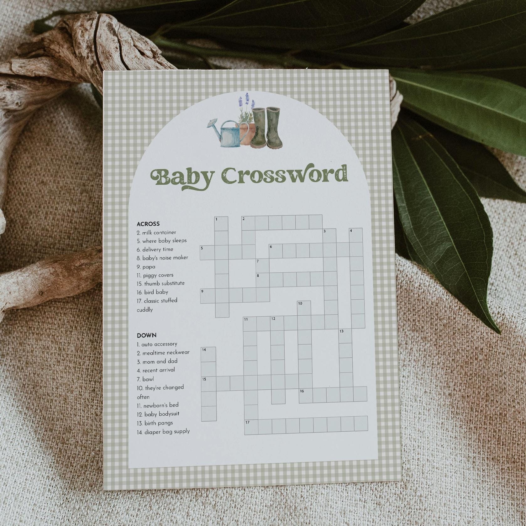 Baby Crossword Puzzle Locally Grown Baby Shower Game Printable Crossword Game With Answer Key Instant Download Templett 5x7 0059 33BAG