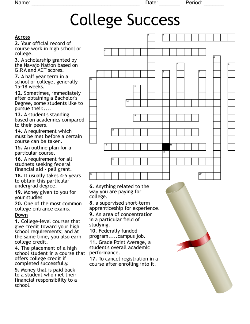 Back To College Crossword WordMint