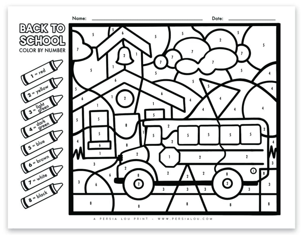 Back To School Color By Number Free Printable Persia Lou
