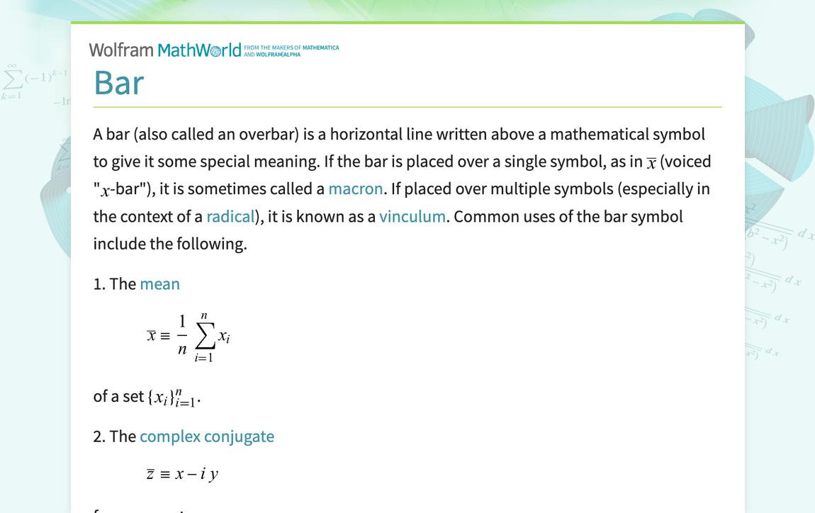 Bar From Wolfram MathWorld Bar From Wolfram MathWorld
