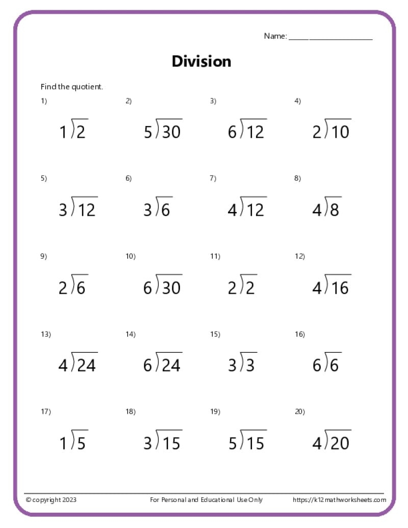Basic Division Worksheets