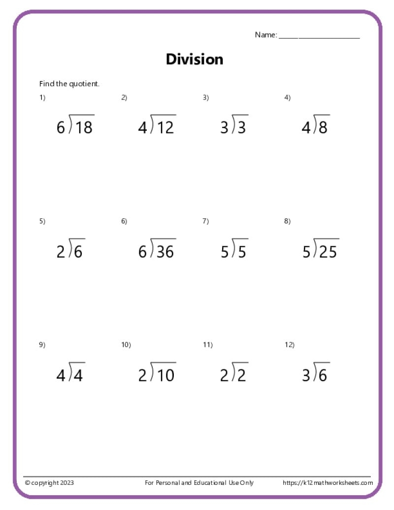 Basic Division Worksheets Basic Division Worksheets