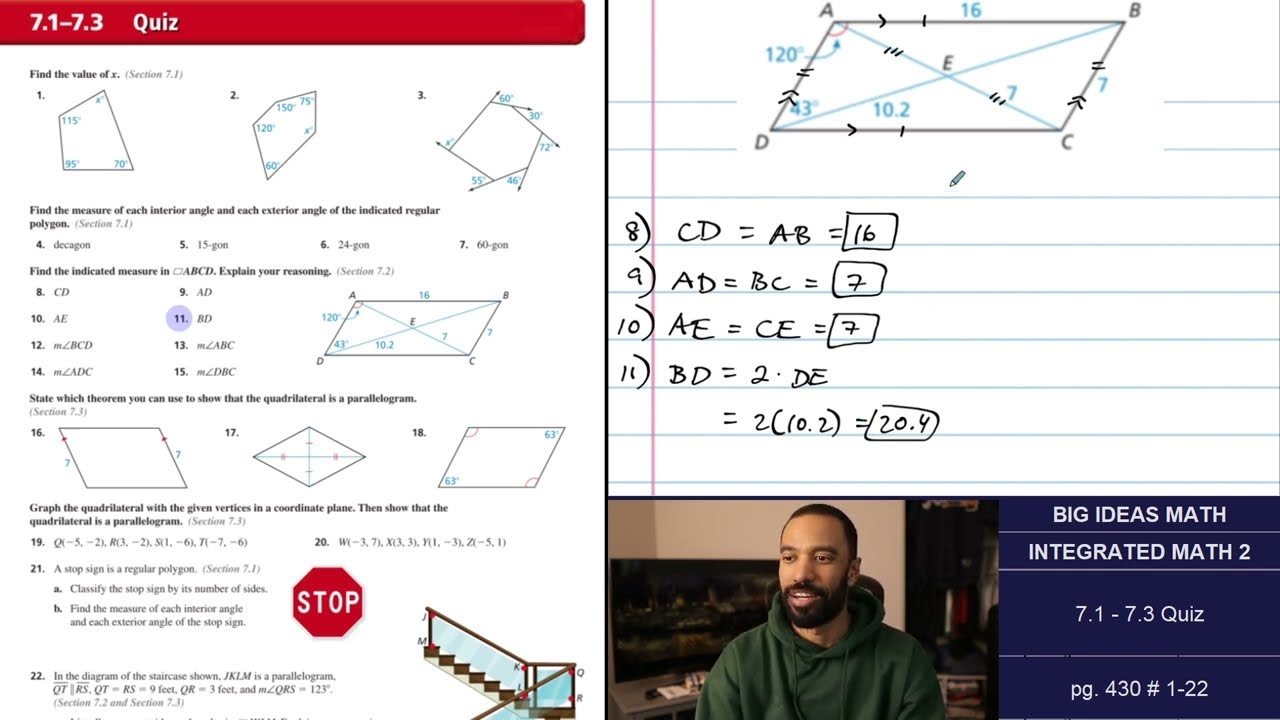 Big Ideas Math IM2 7 1 7 3 Quiz Review Problem Set YouTube