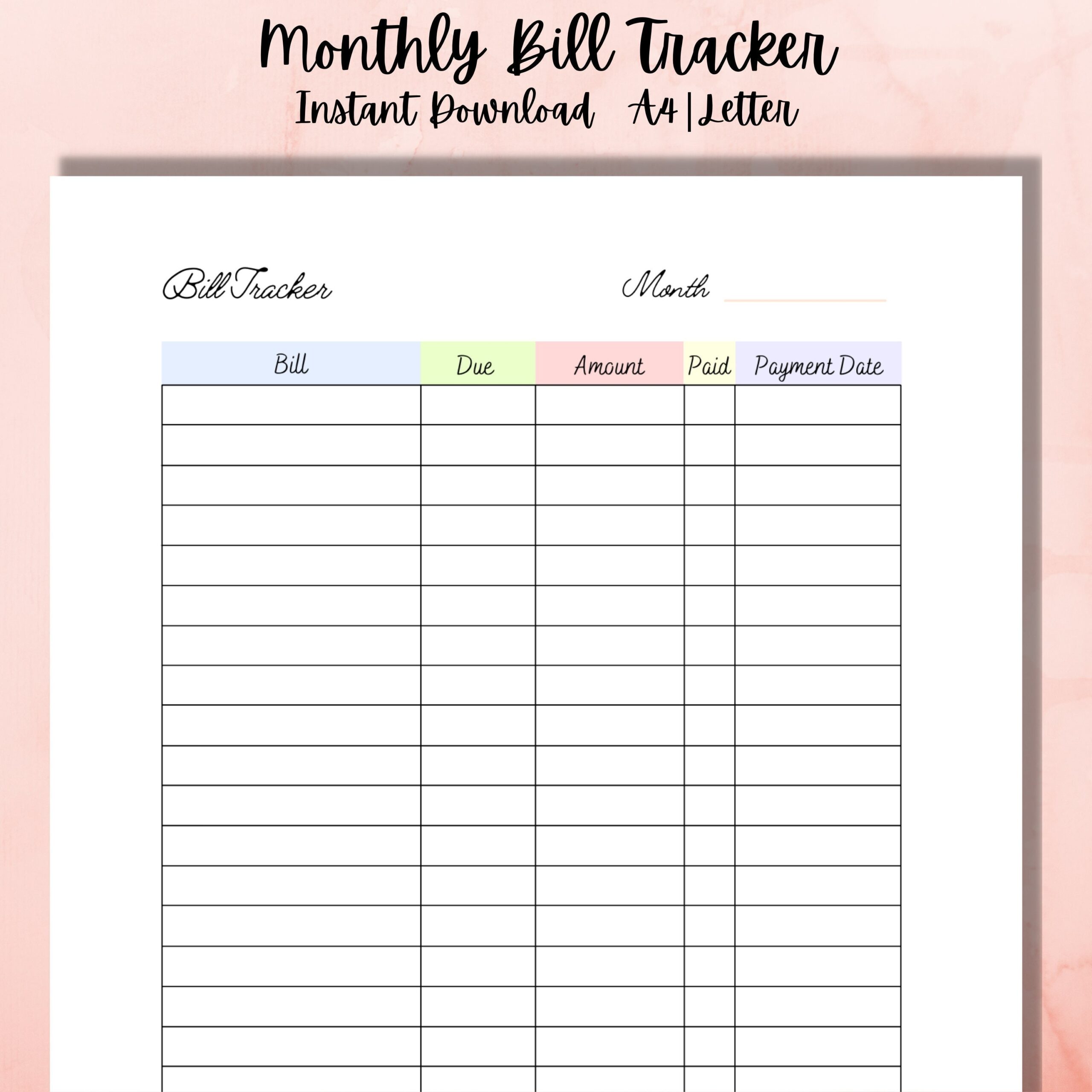 monthly bill tracker printable
