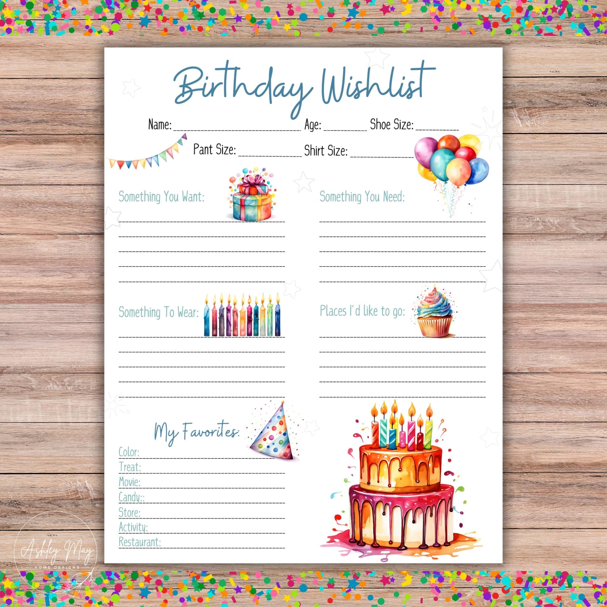 Birthday Wish List Template Etsy