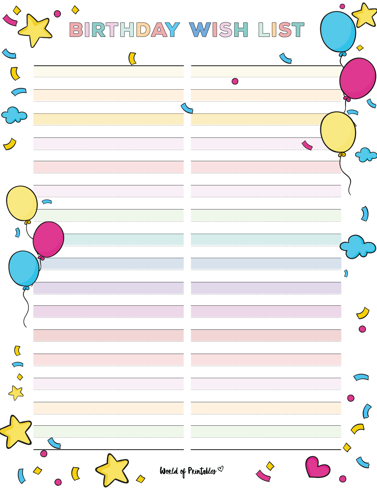 Birthday Wish List Template